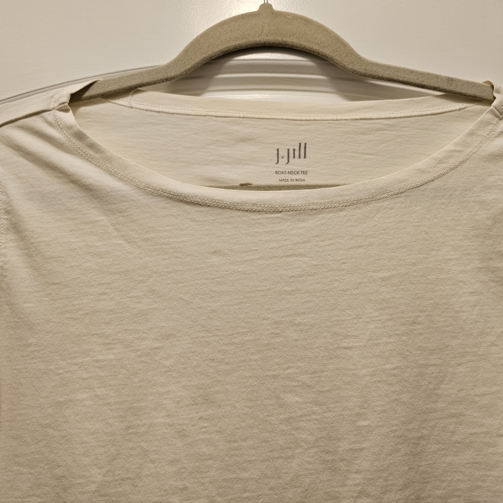 J.Jill Boat Neck Tee Size Small Cream Cotton Stretch Long Sleeve Minimalist Top - Picture 3 of 6